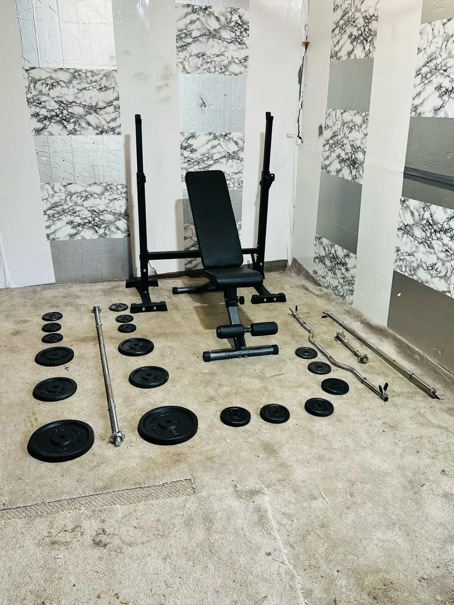 CAST IRON WEIGHTS RACK BENCH BARBELLS - Image 4