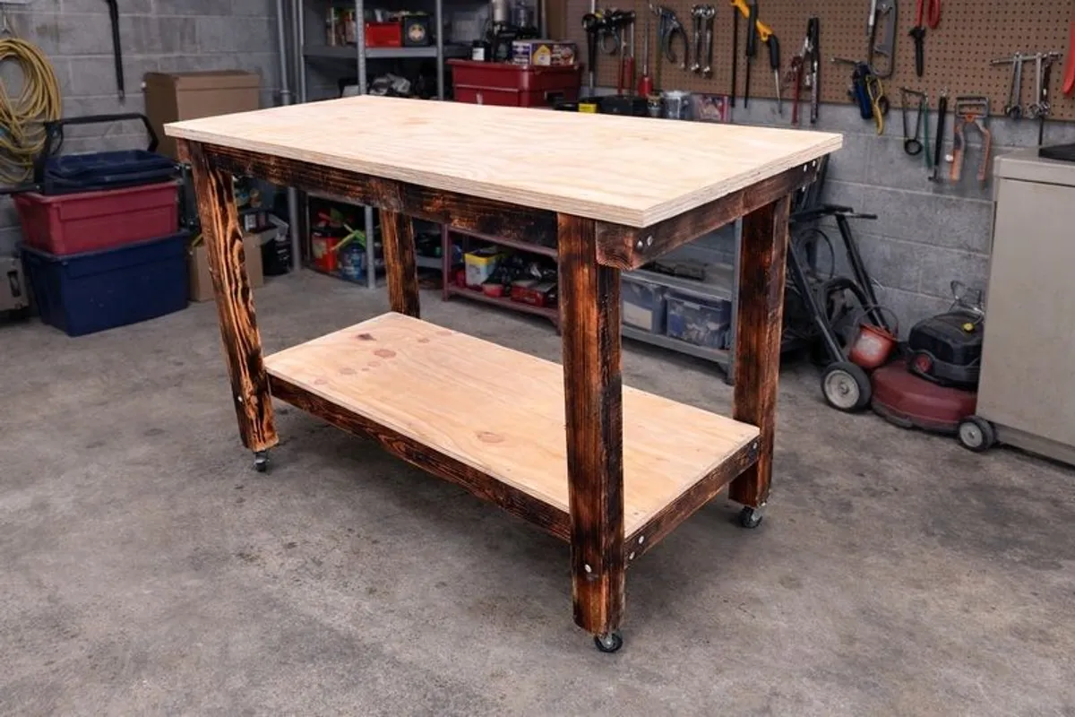 Rustic Workbench / table on castor wheels - Image 1