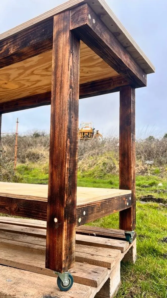 Rustic Workbench / table on castor wheels - Image 2
