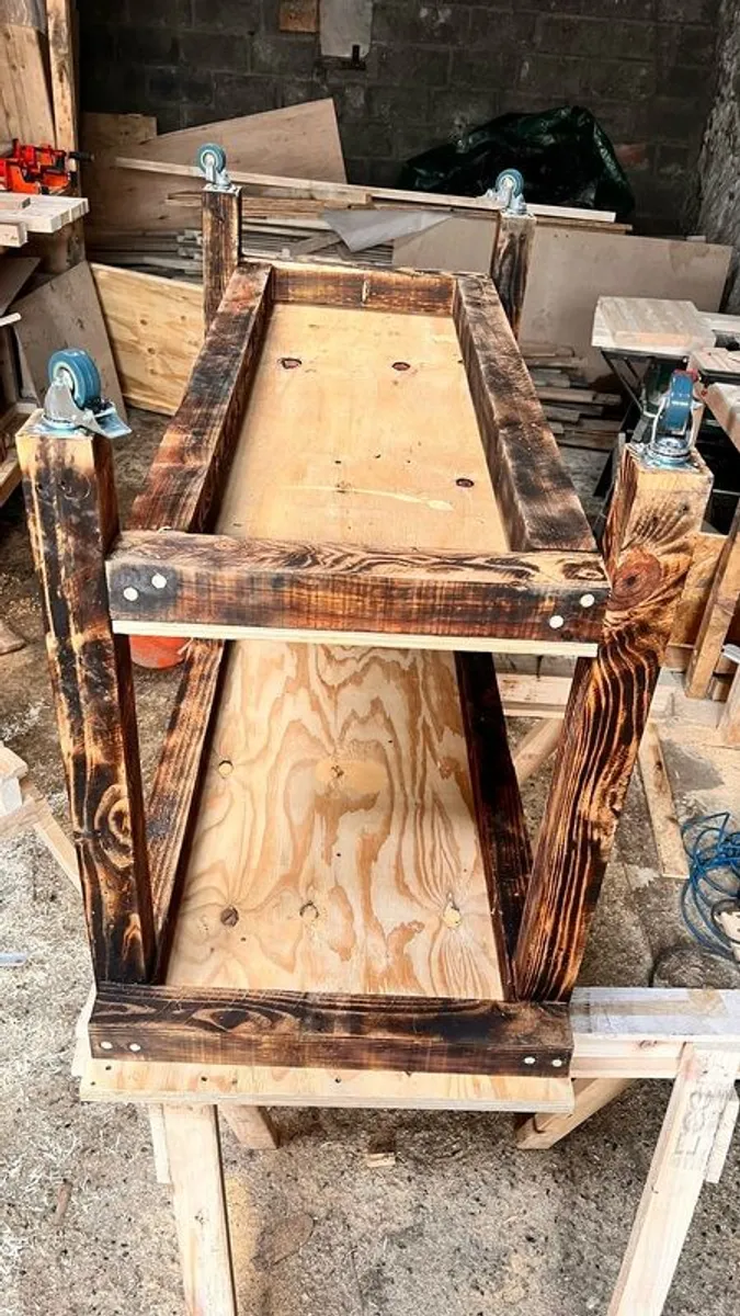 Rustic Workbench / table on castor wheels - Image 3