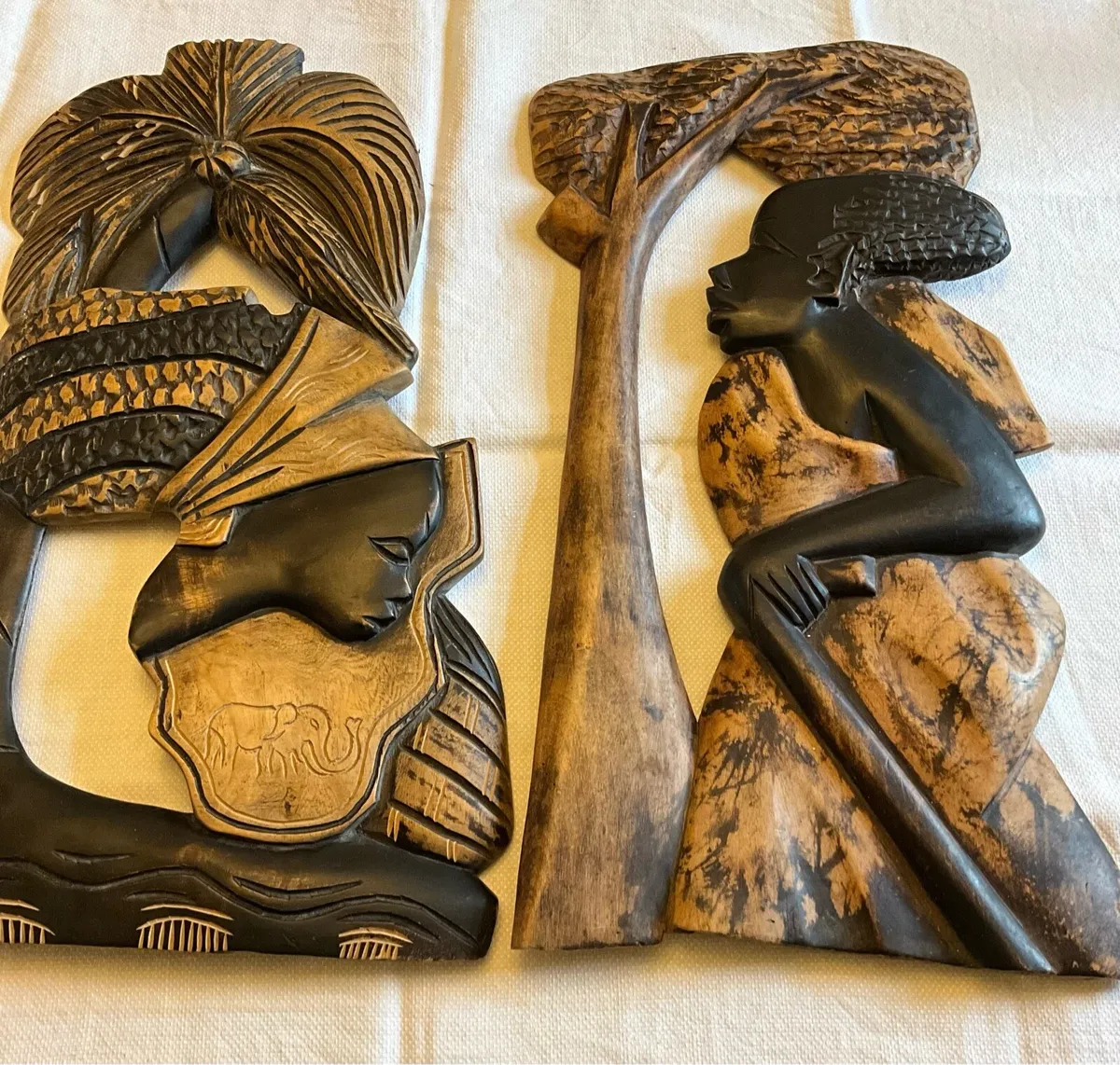 Set of Vintage Carved African Wooden Wall Hangings - Image 1