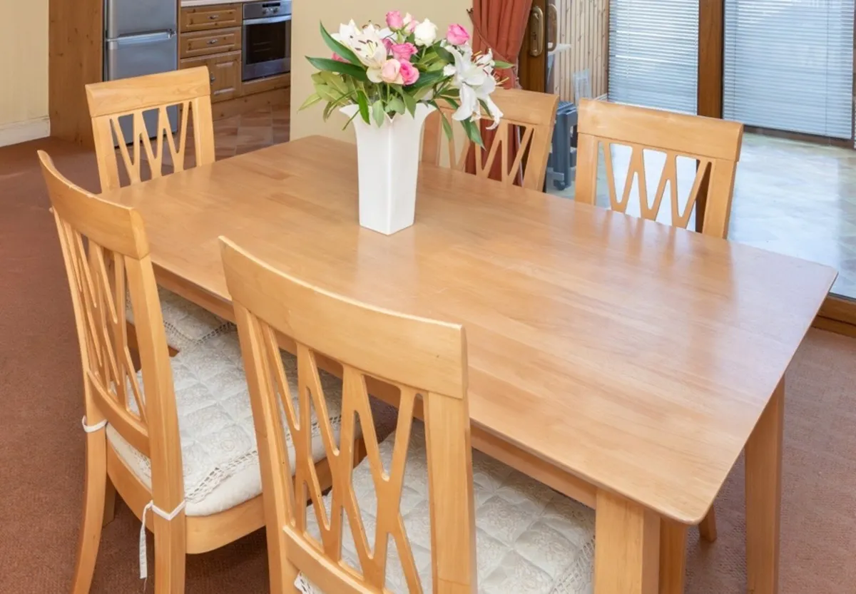 Solid Wood Dining Table with 5 Chairs - Image 1