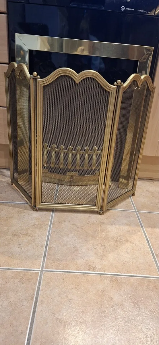 Vintage Brass Fender & Fire guard, gold surround - Image 2