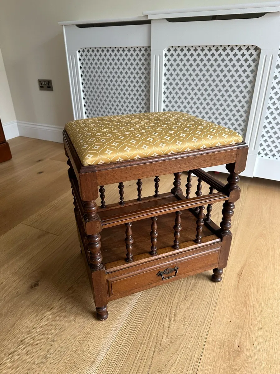 Antique Victorian mahogany music Canterbury stool - Image 1