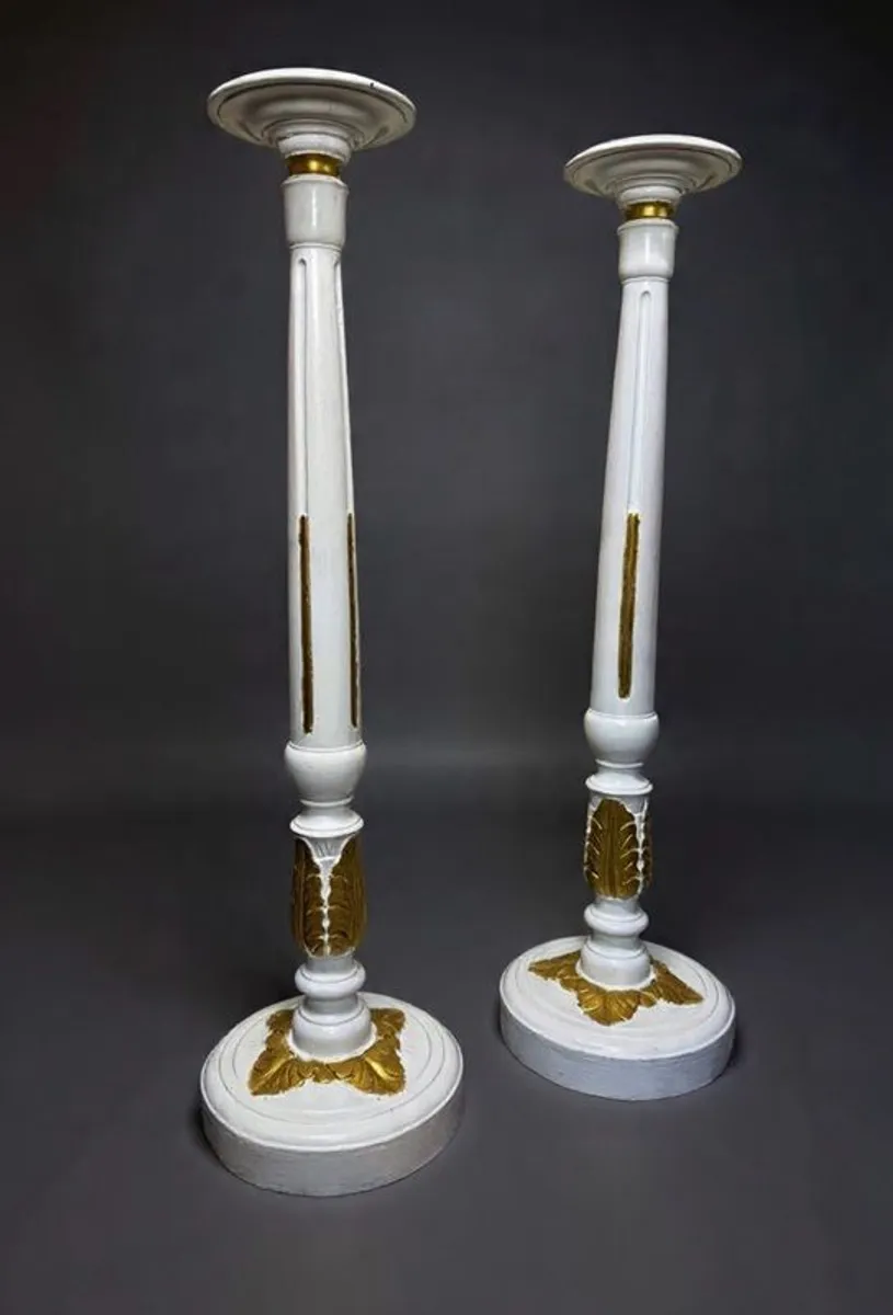 Large Painted & Parcel Gilt Carved Wooden Columns - Image 1