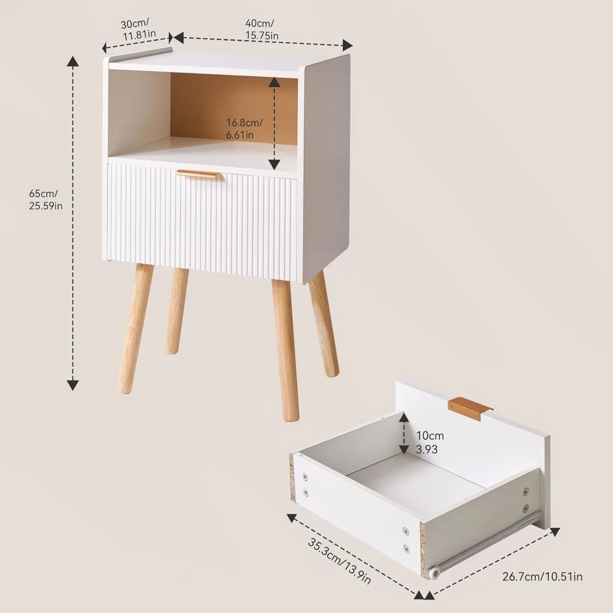Bedside Table with Storage Drawer Modern Cabinet - Image 3