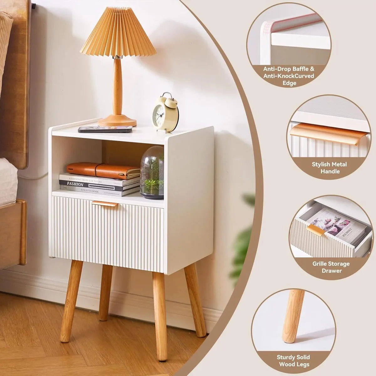 Bedside Table with Storage Drawer Modern Cabinet - Image 4