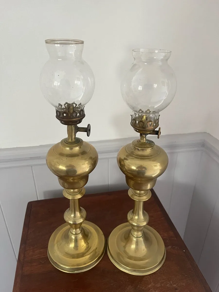 Vintage French Brass Oil Lamps - Image 1