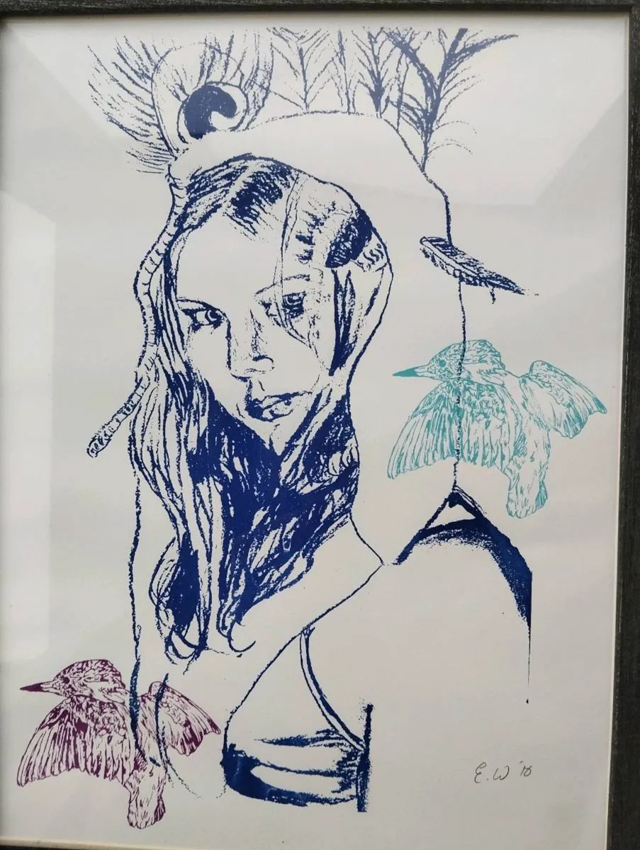 Original Screen Print - Girl & 2 birds - Image 2