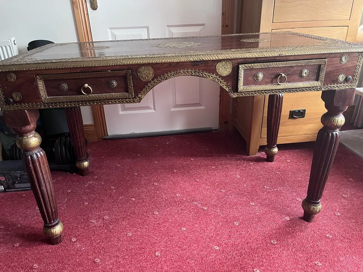 Vintage Anglo-Indian brass bound desk - Image 1
