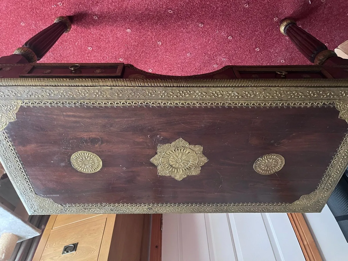 Vintage Anglo-Indian brass bound desk - Image 2
