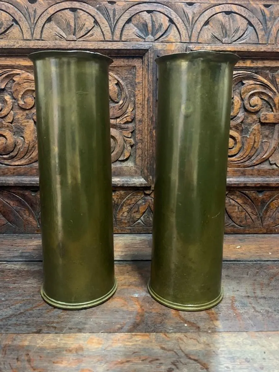 Pair of Original British 18 Pounder Artillery Shell Cases - Image 1