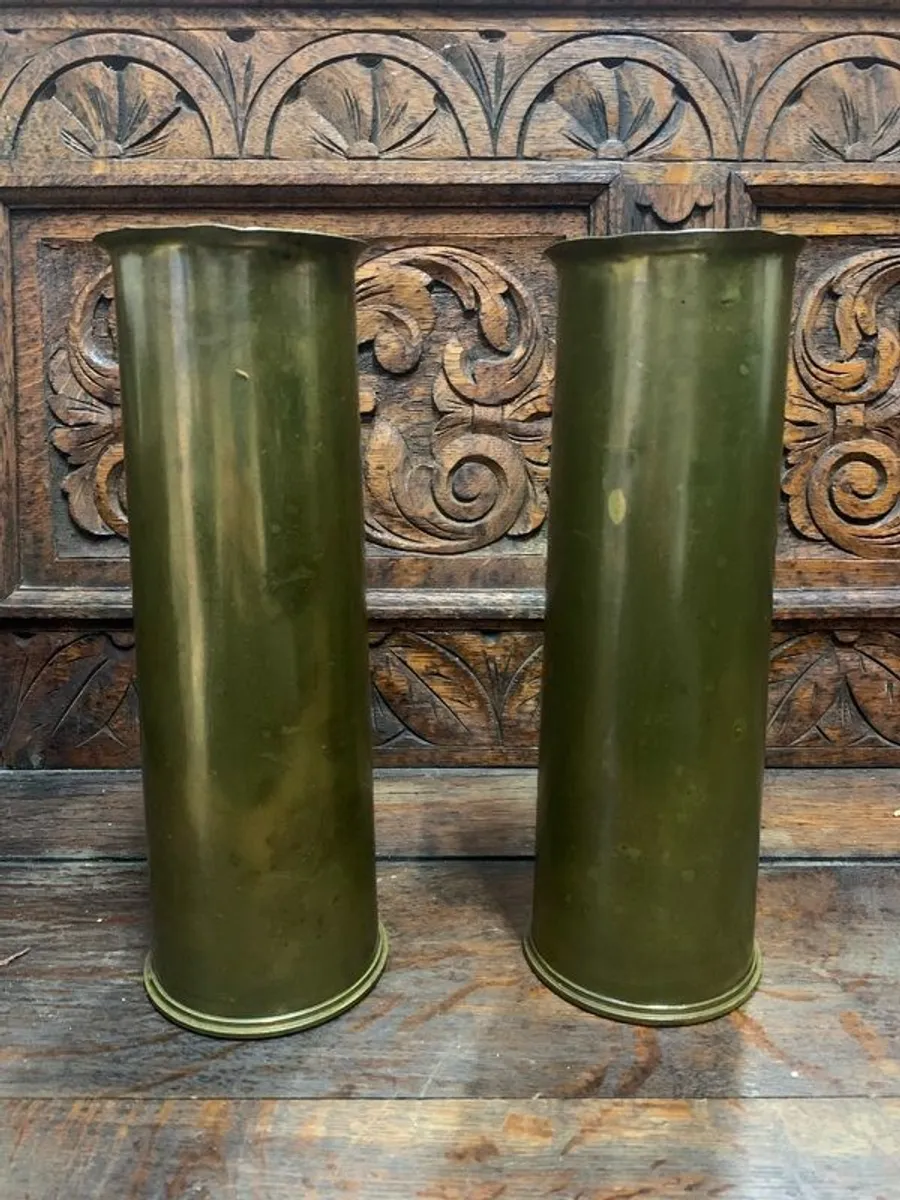 Pair of Original British 18 Pounder Artillery Shell Cases - Image 4