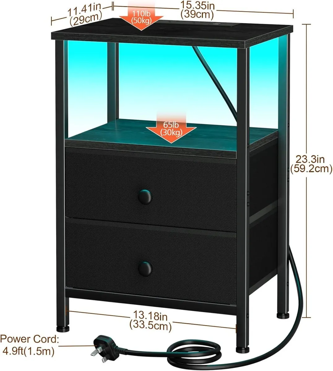 Bedside Table Set of 2 with Charging Station - Image 3