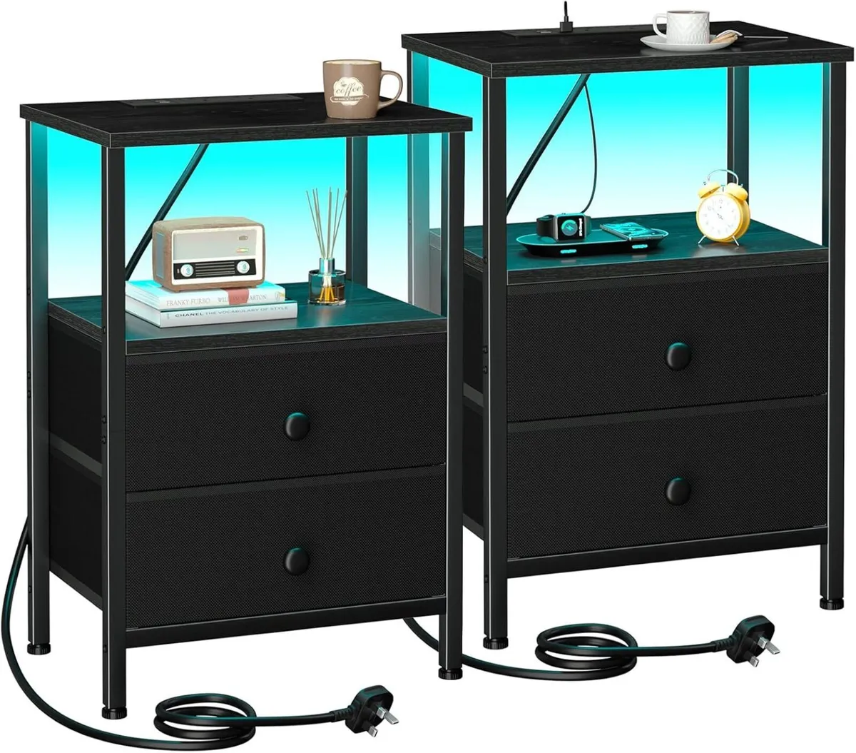 Bedside Table Set of 2 with Charging Station - Image 1