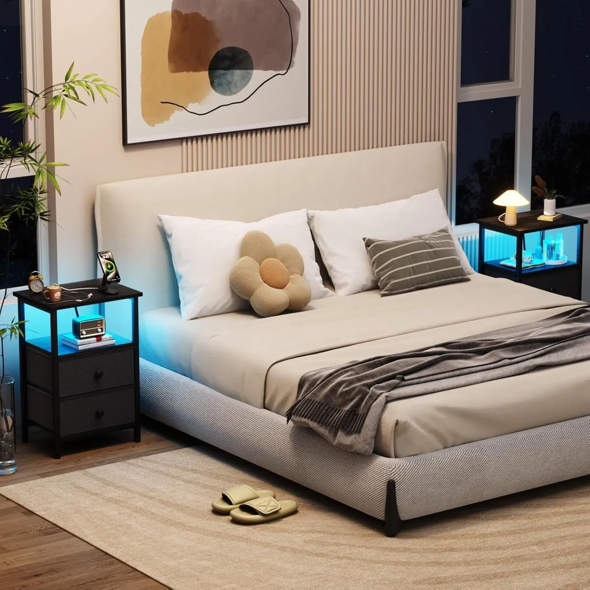 Bedside Table Set of 2 with Charging Station - Image 2