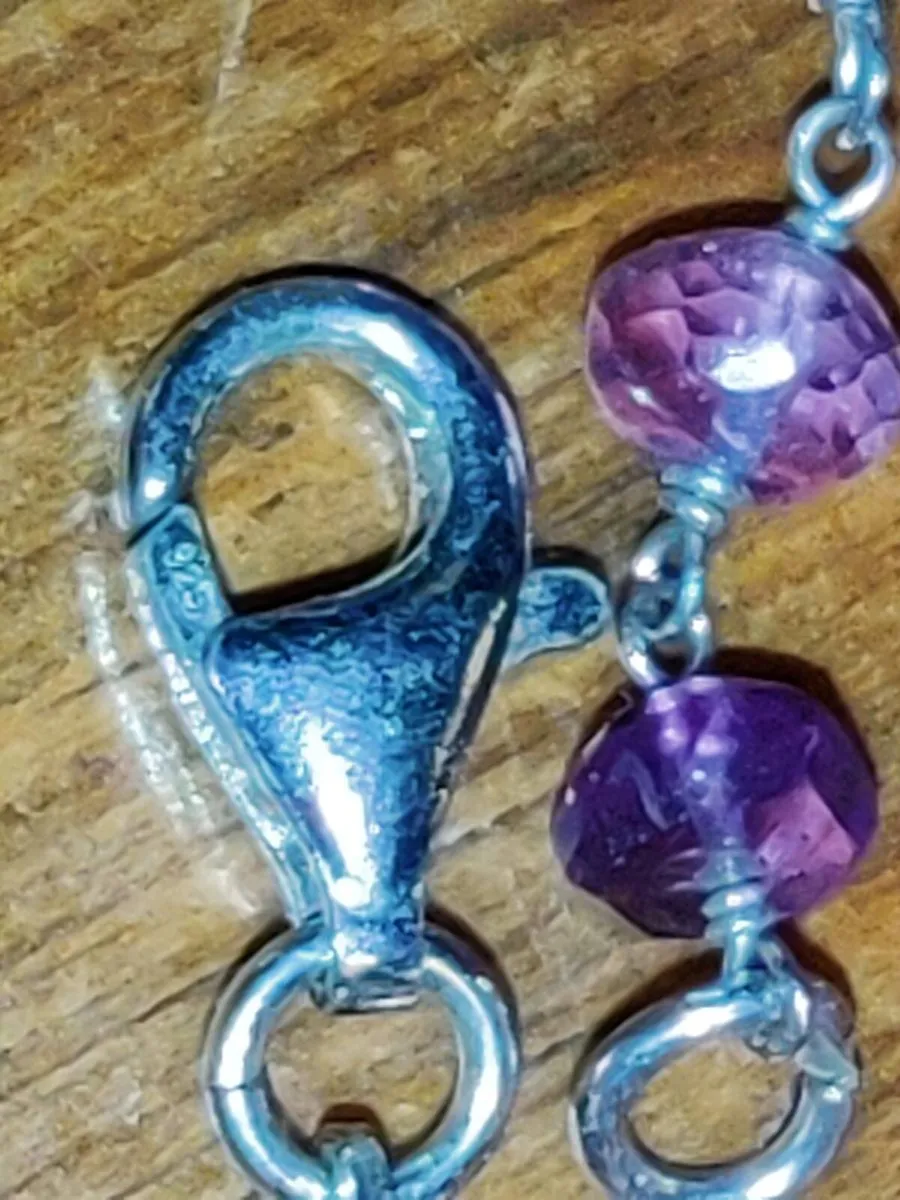 GLITTERY AMETHYST HEART, 925 Silver New 8"Bracelet - Image 4