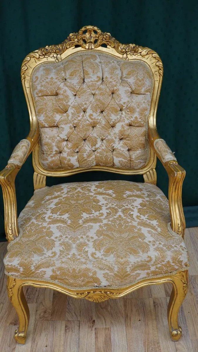 Pair of Rococo-Style Giltwood Armchairs - Image 4