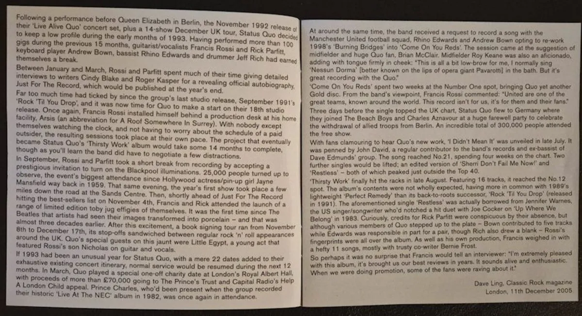 Status Quo - Thirsty Work - CD - Image 4