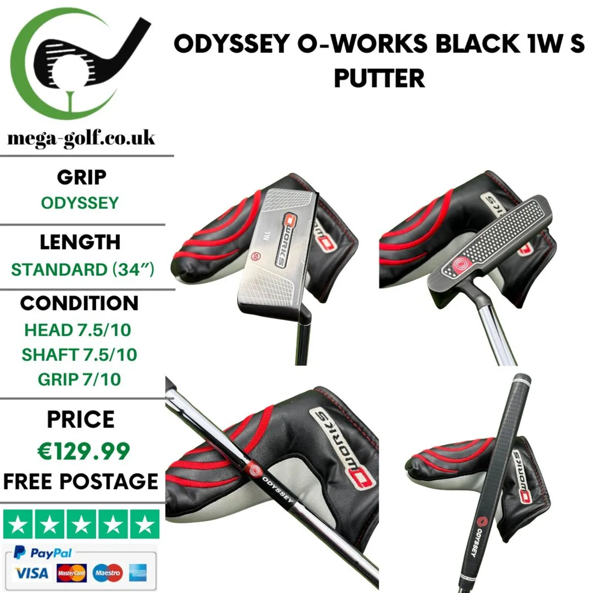 Odyssey O-Works Black 1W S Putter / 34″ - Image 1