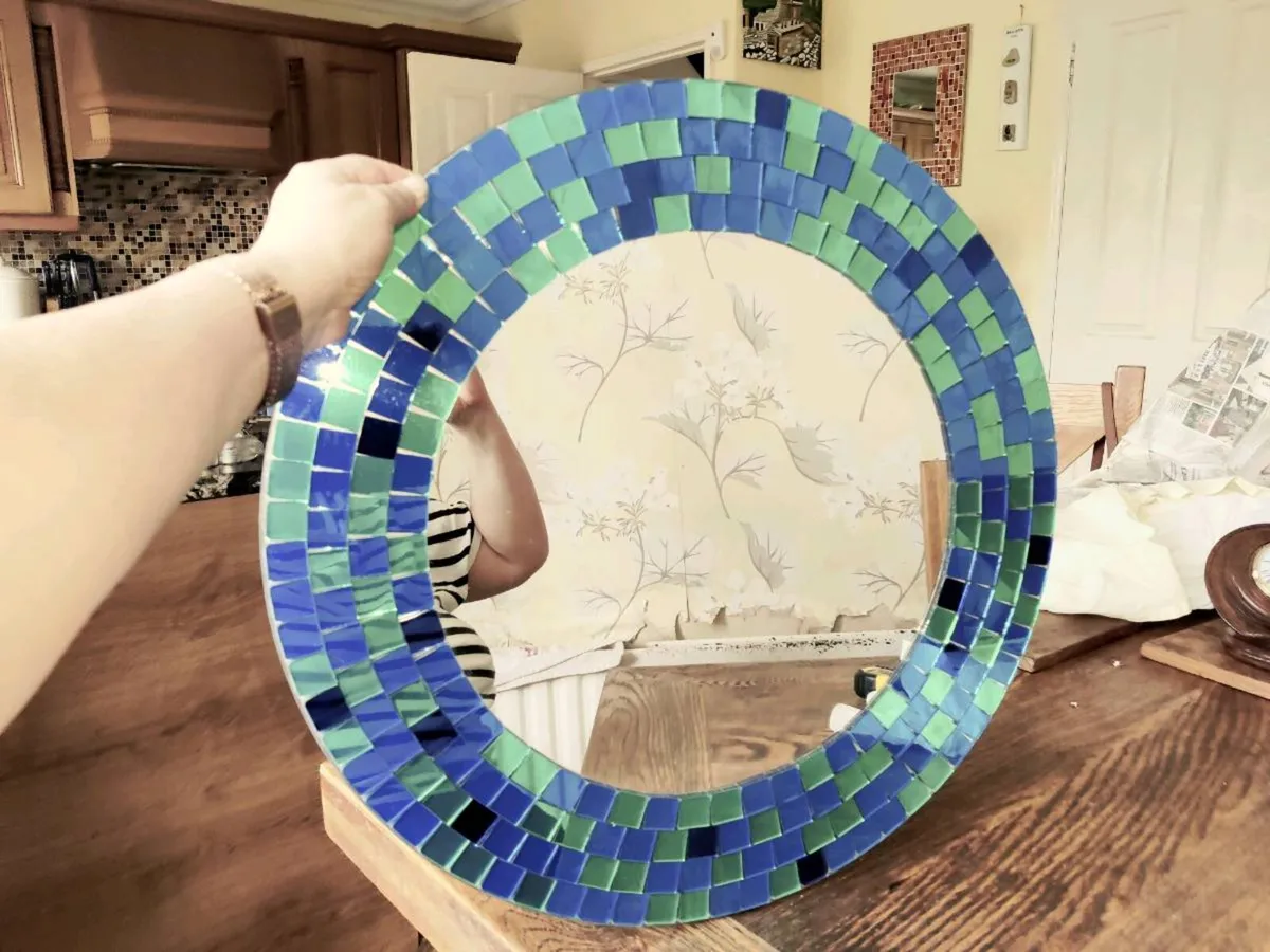 HUGE MOSAIC RARE, 23"Round Hand Tiled Wall Mirror - Image 1