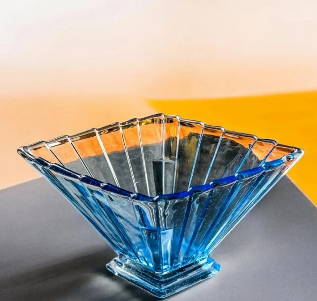 Large Art Deco blue pressed glass vase - Image 1