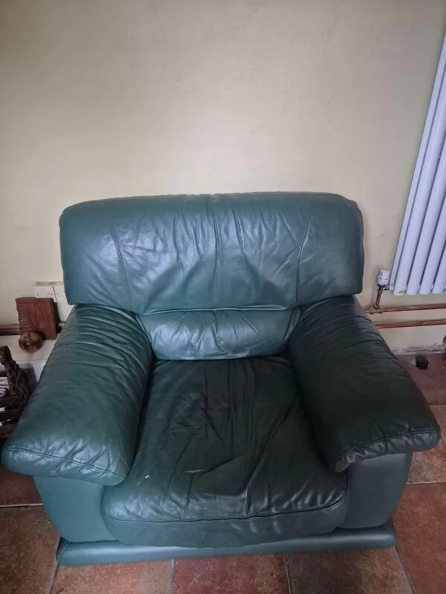 Green Leather Armchair - Image 1