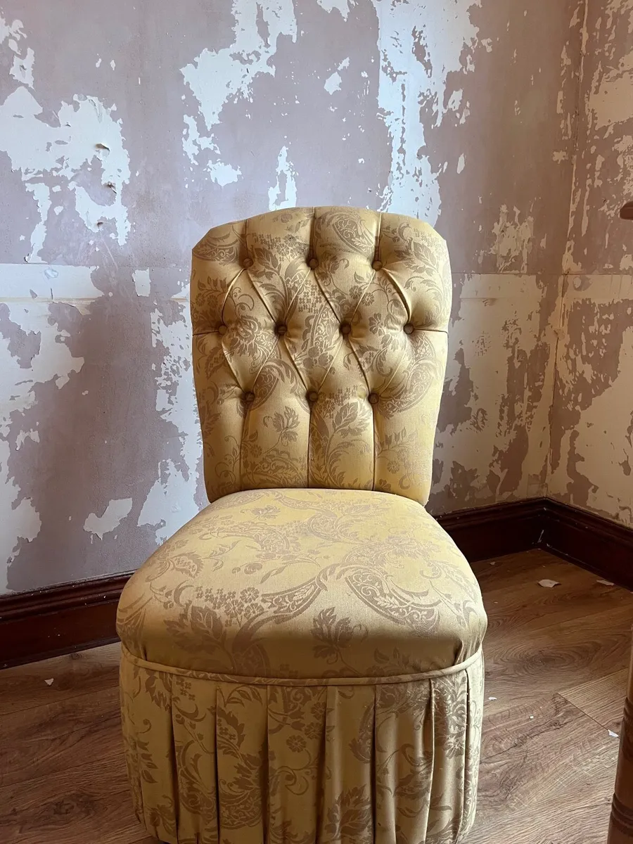 Vintage Tufted Champagne Vanity Chair - Image 4