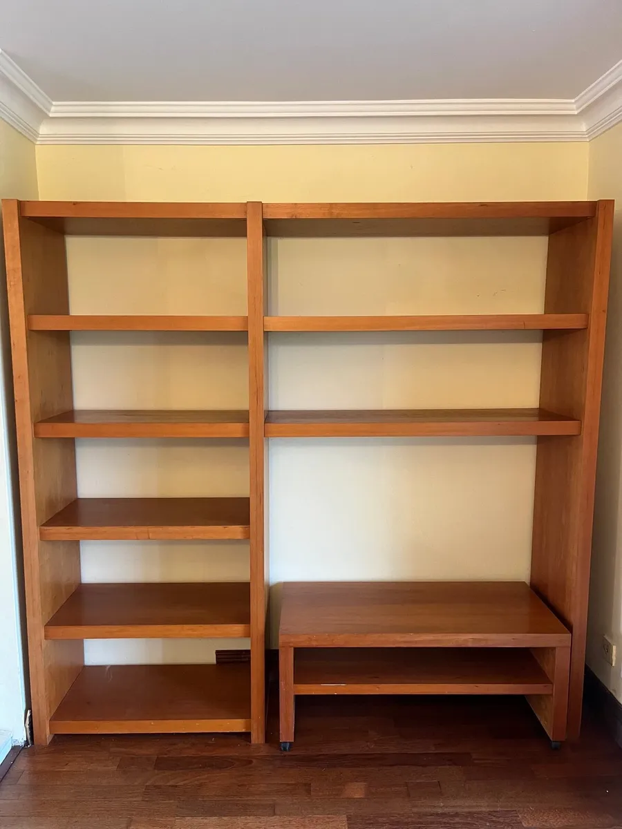 Large Solid Wood Shelving Unit with Pull-Out - Image 1
