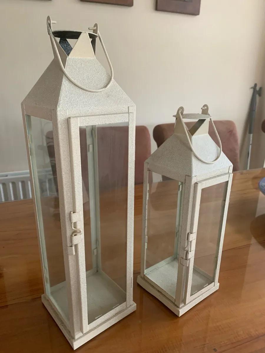 Set of Two Cream Metal Lanterns - Image 3
