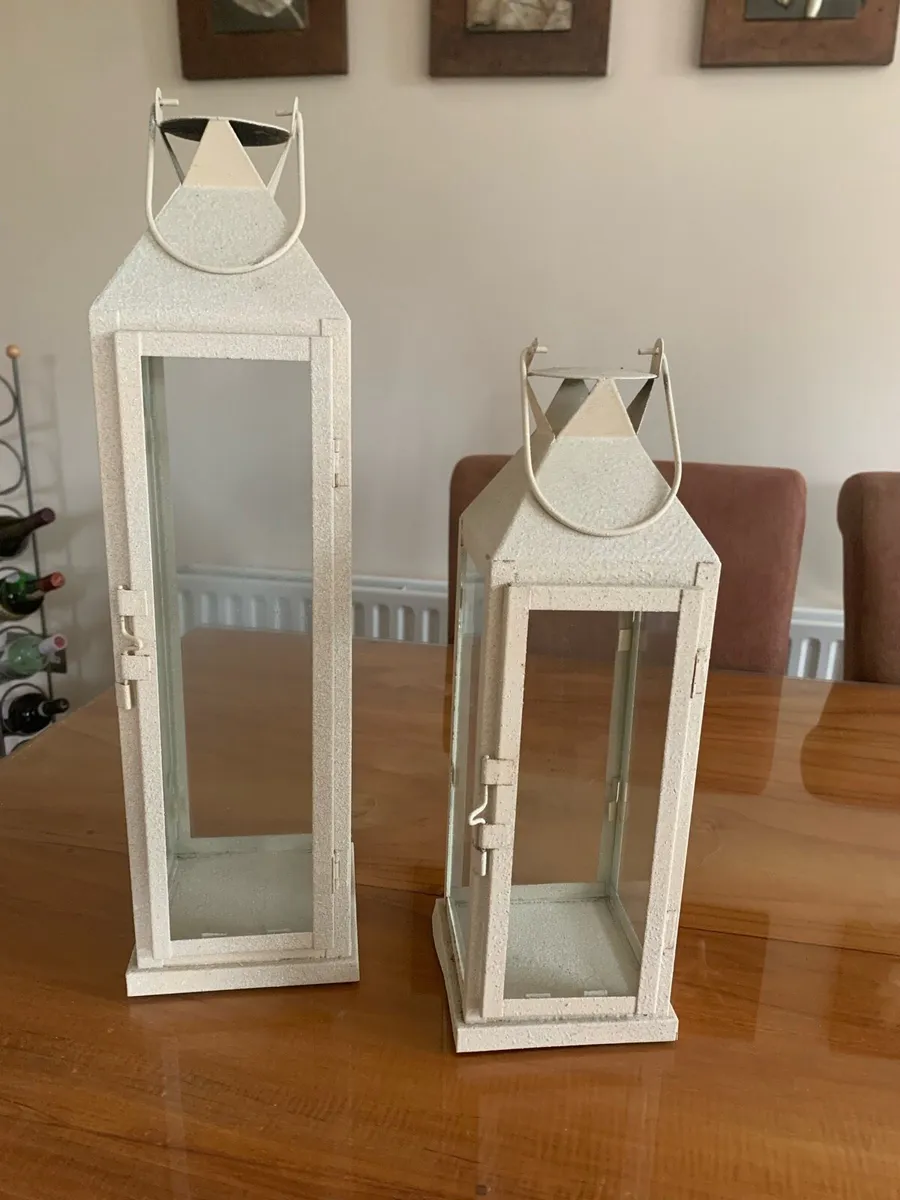 Set of Two Cream Metal Lanterns - Image 4