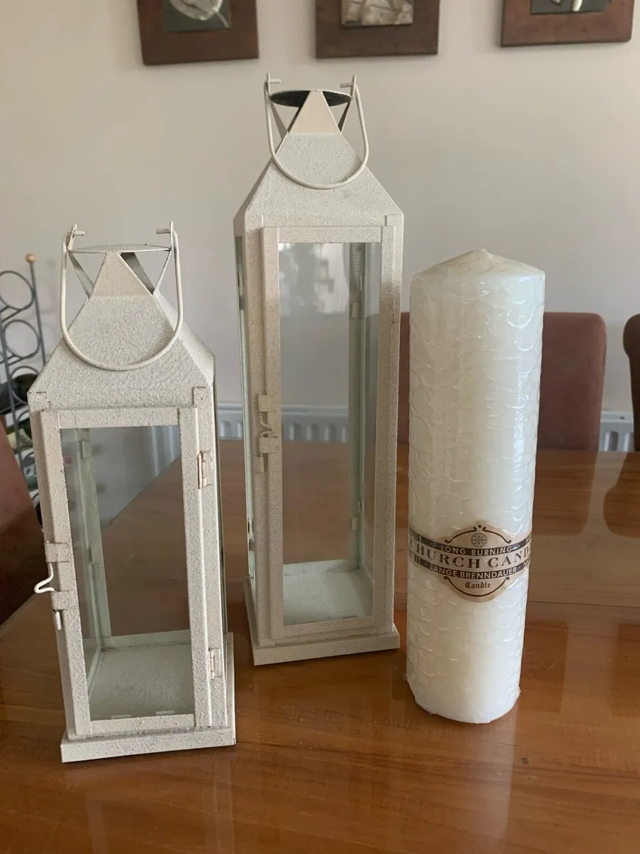 Set of Two Cream Metal Lanterns - Image 1