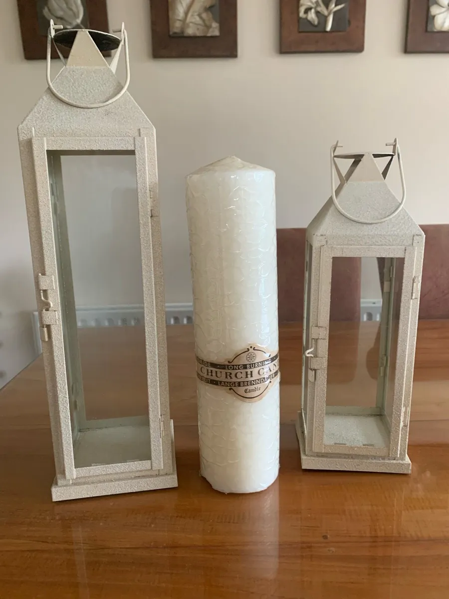 Set of Two Cream Metal Lanterns - Image 2