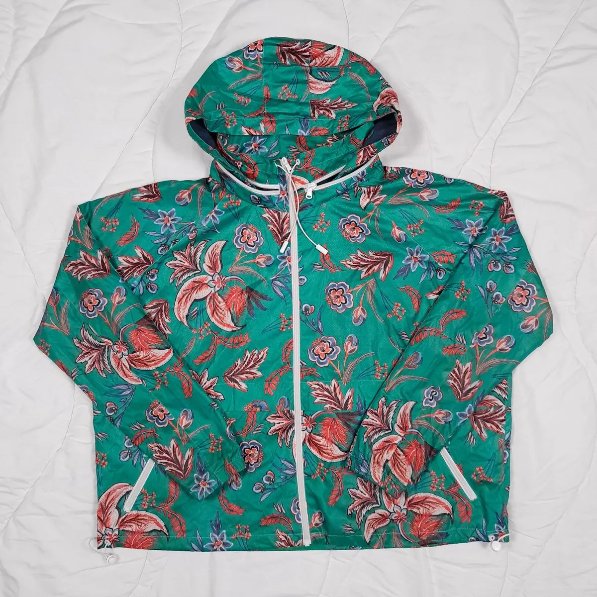 Next Green Floral Windbreaker Rain Jacket 14UK - Image 1