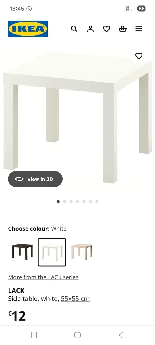 Lack side table, white 55x55cm