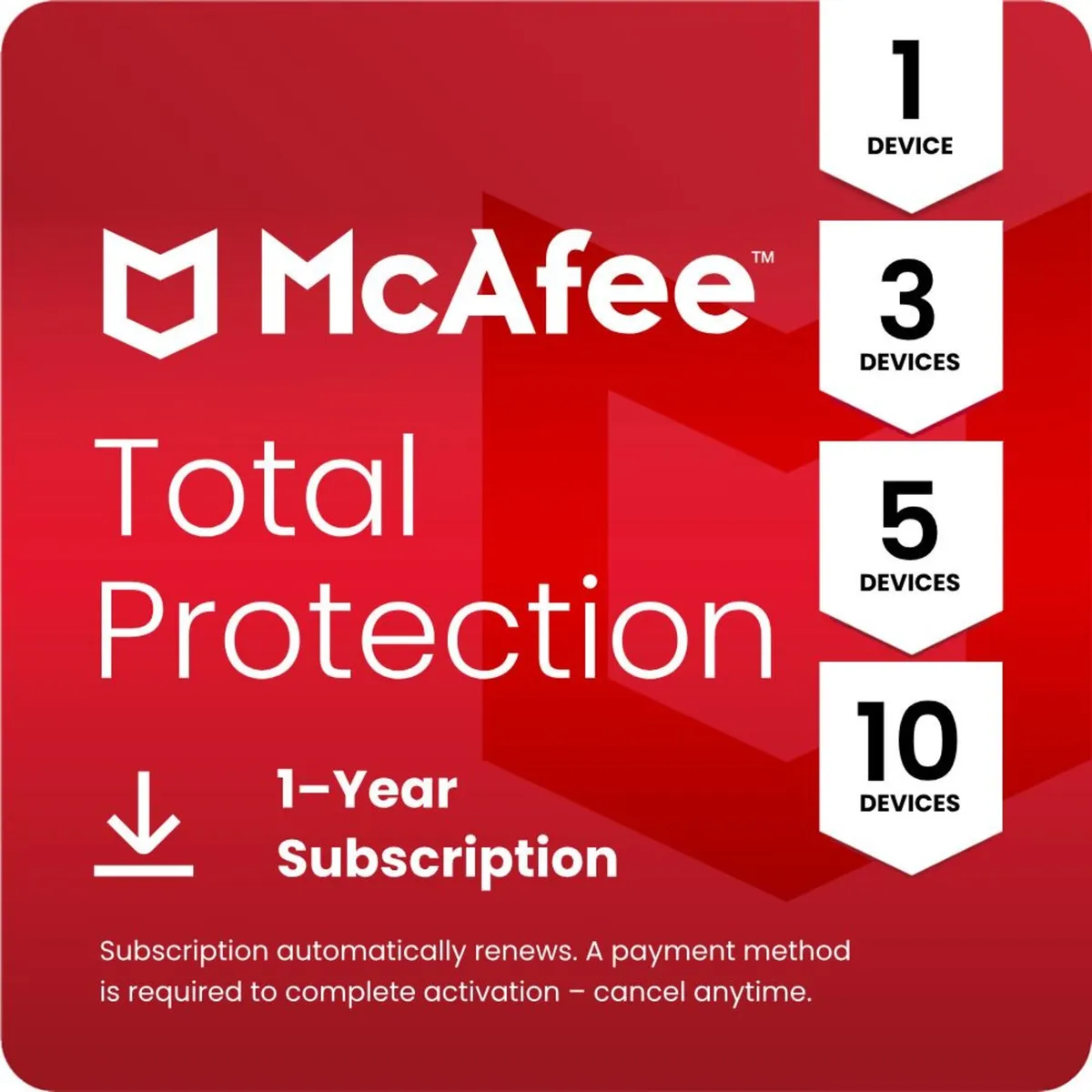 McAfee Antivirus Total Protection 1 Year 10 Device - Image 1