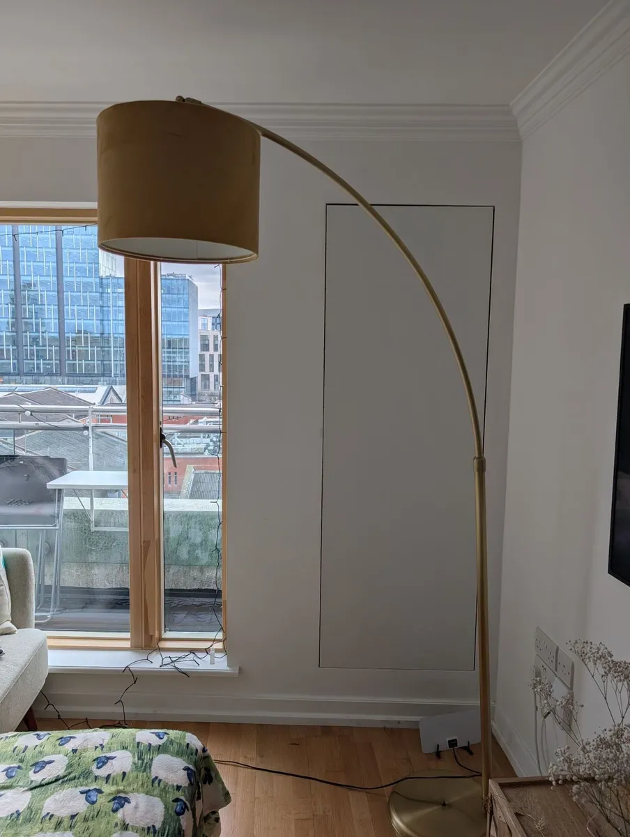 Large brass lamp with velvet lamp shade