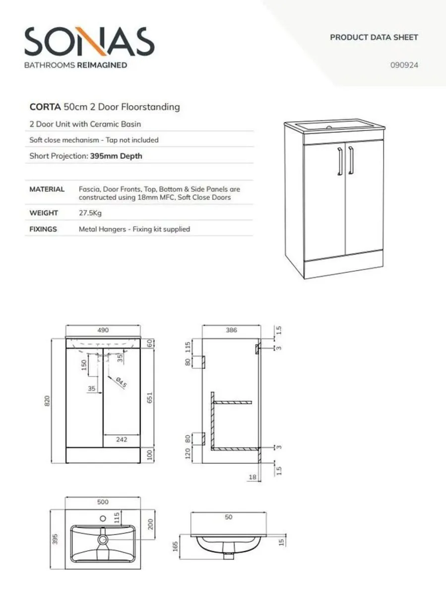 Shower Door - Sonas ASPECT Infold 900mm Black - Image 3