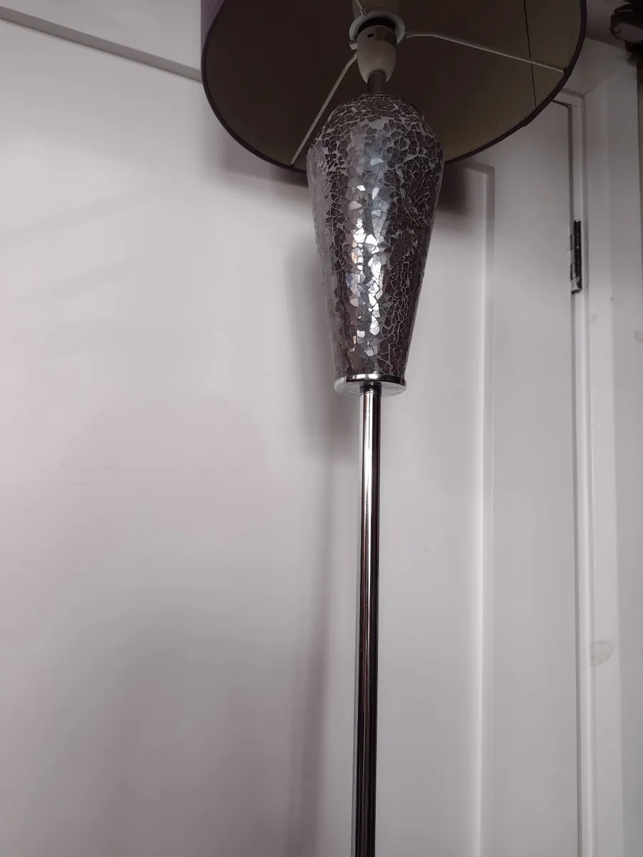 Tall heavy chrome floor lamp with shade - Image 1