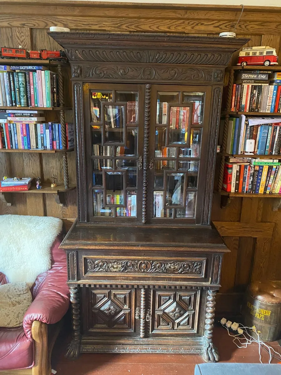 Antique Solid Oak Jacobean Revival Sideboard Cabin - Image 1