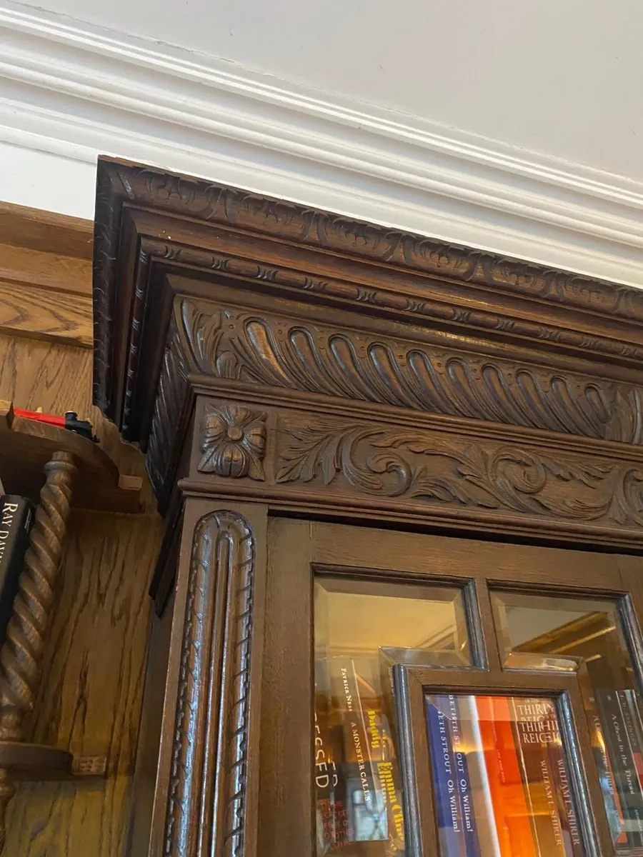 Antique Solid Oak Jacobean Revival Sideboard Cabin - Image 2