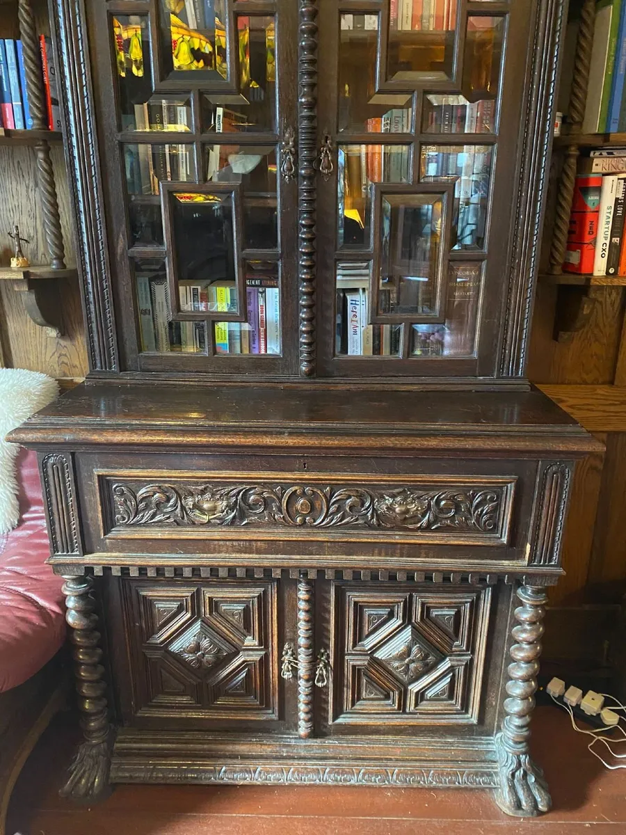 Antique Solid Oak Jacobean Revival Sideboard Cabin - Image 3