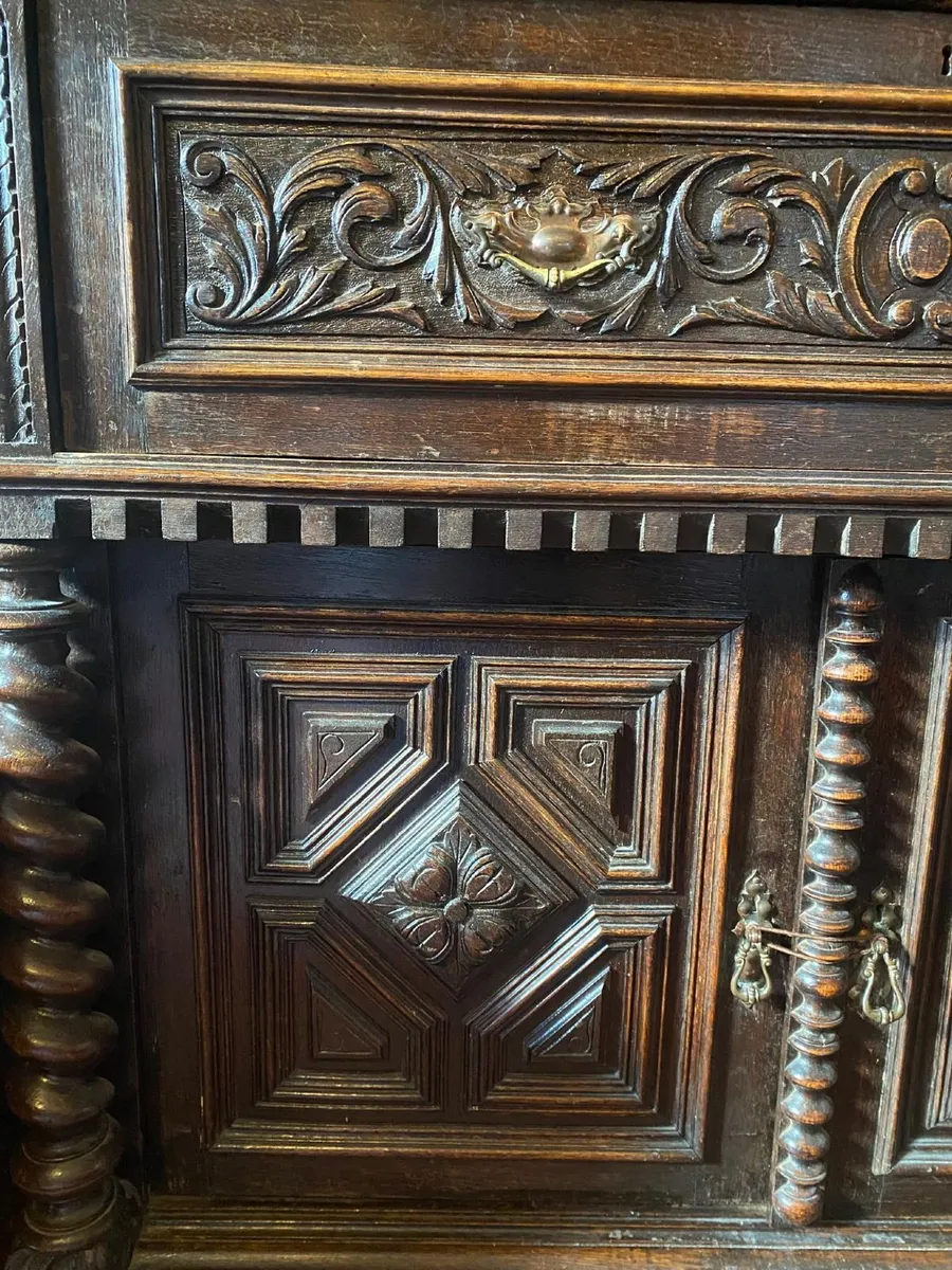 Antique Solid Oak Jacobean Revival Sideboard Cabin - Image 4