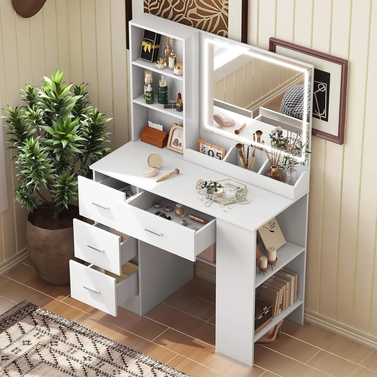 White Dressing Table with LED Mirror Side - Image 3