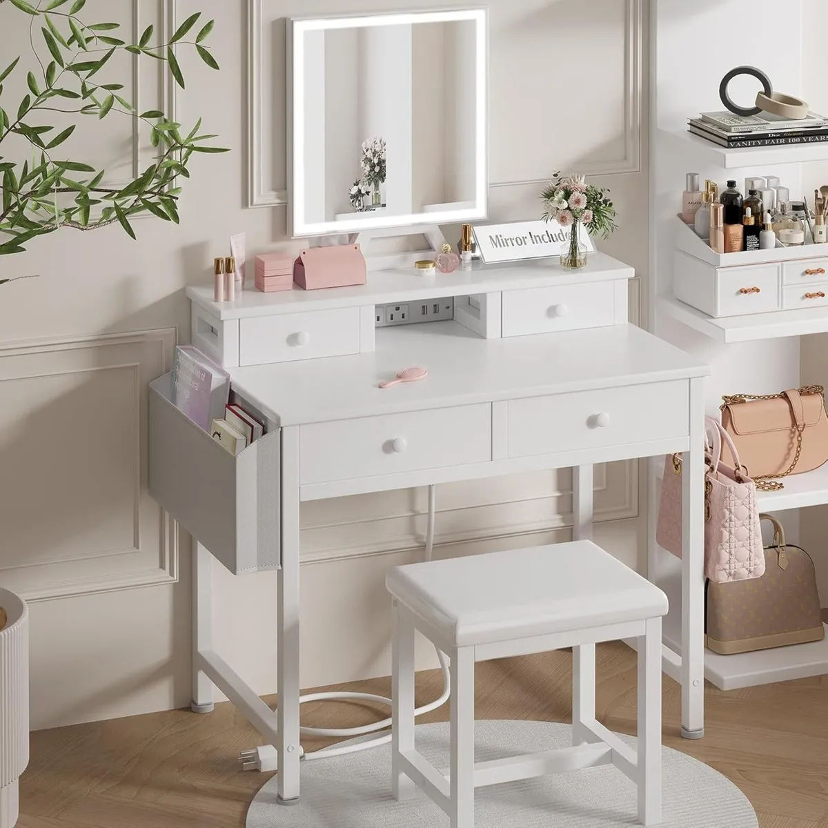 White Makeup Vanity Desk with Mirror and Lights - Image 2