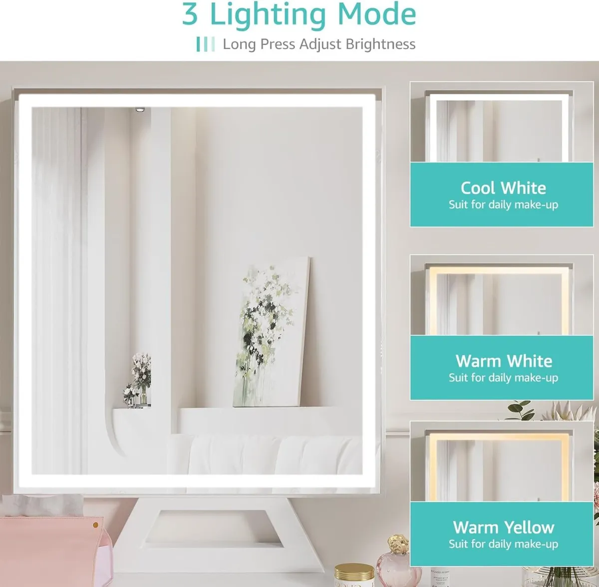 White Makeup Vanity Desk with Mirror and Lights - Image 4