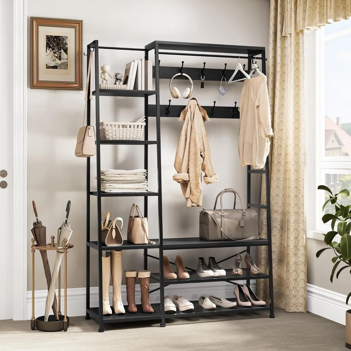 Coat Rack Stand with Shoe Storage Floorstanding - Image 3