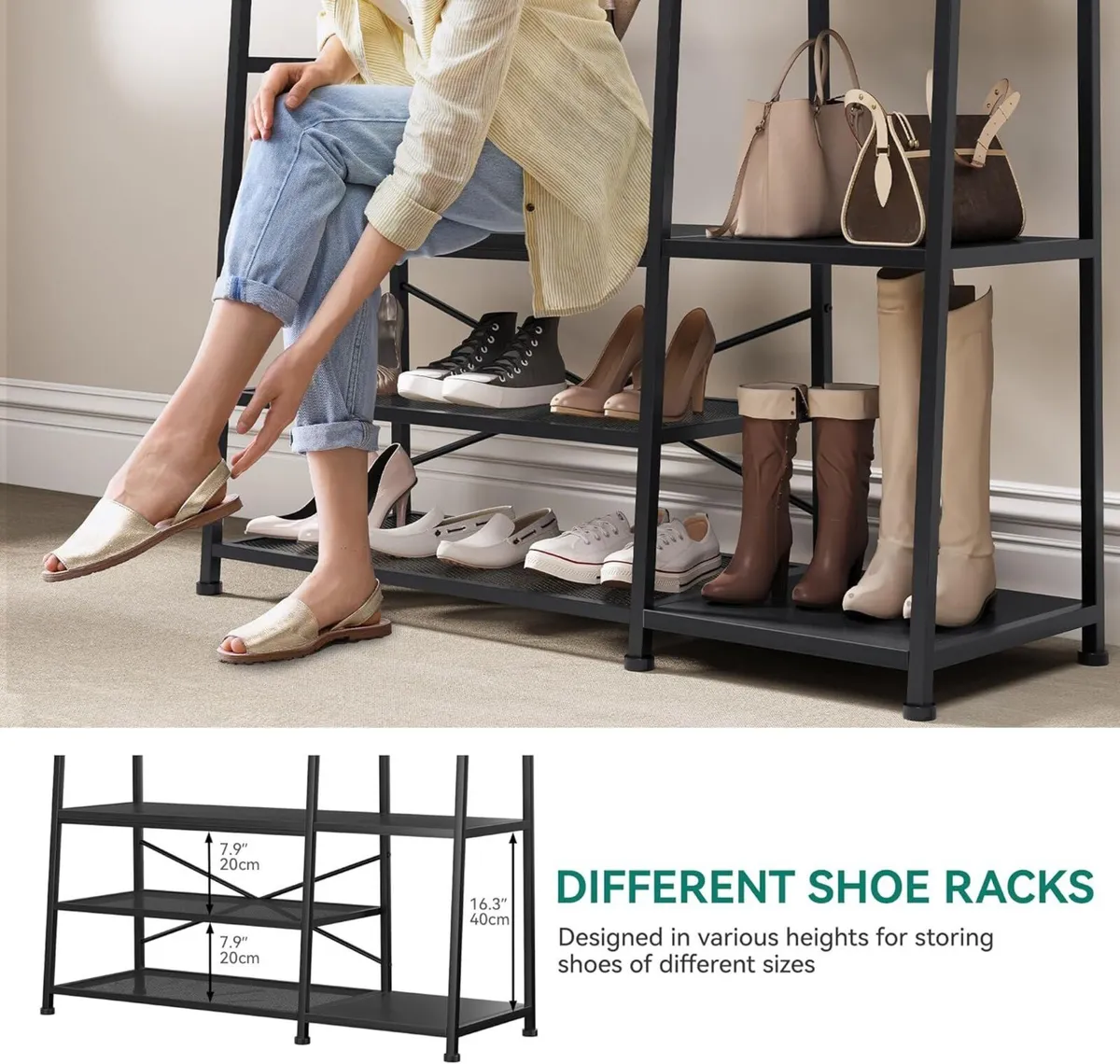 Coat Rack Stand with Shoe Storage Floorstanding - Image 4