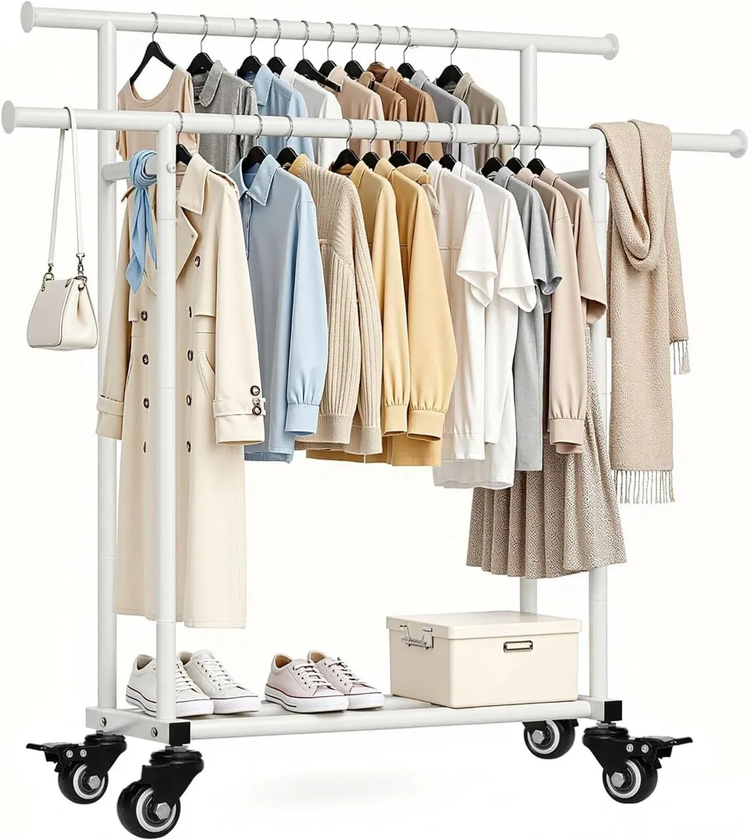 Double Rod Clothes Rail Free Standing Heavy Duty - Image 1