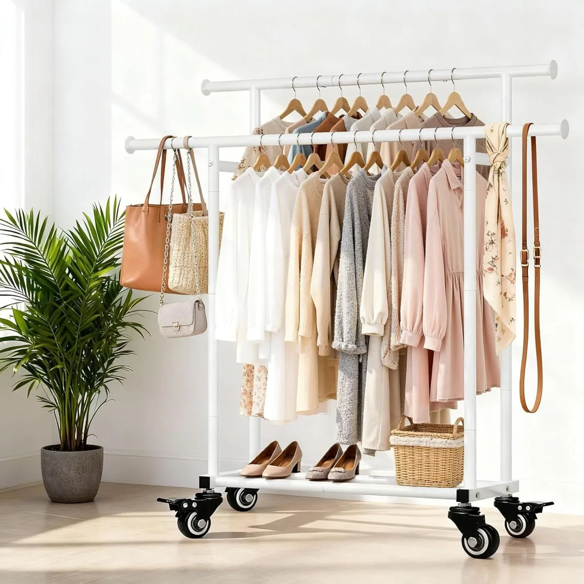 Double Rod Clothes Rail Free Standing Heavy Duty - Image 2